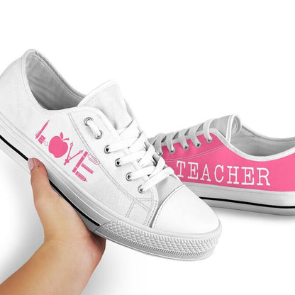 Teacher Love Pink White Shoes, Teacher Shoes, Low Top Sneakers
