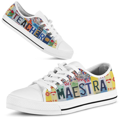 Teacher Maestra License Plates Low Top Shoes, Teacher Shoes, Low Top Sneakers