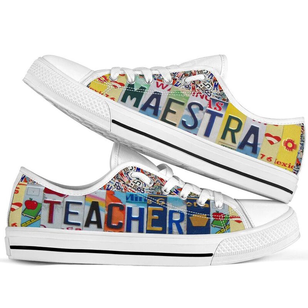 Teacher Maestra License Plates Low Top Shoes, Teacher Shoes, Low Top Sneakers
