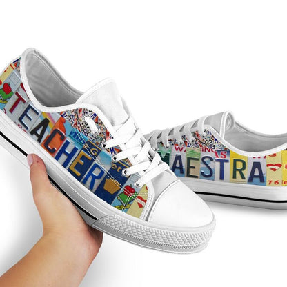 Teacher Maestra License Plates Low Top Shoes, Teacher Shoes, Low Top Sneakers