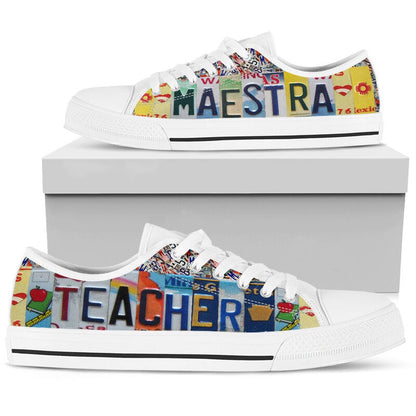 Teacher Maestra License Plates Low Top Shoes, Teacher Shoes, Low Top Sneakers
