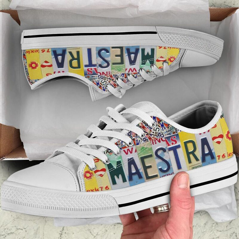 Teacher Maestra License Plates Low Top Shoes, Teacher Shoes, Low Top Sneakers