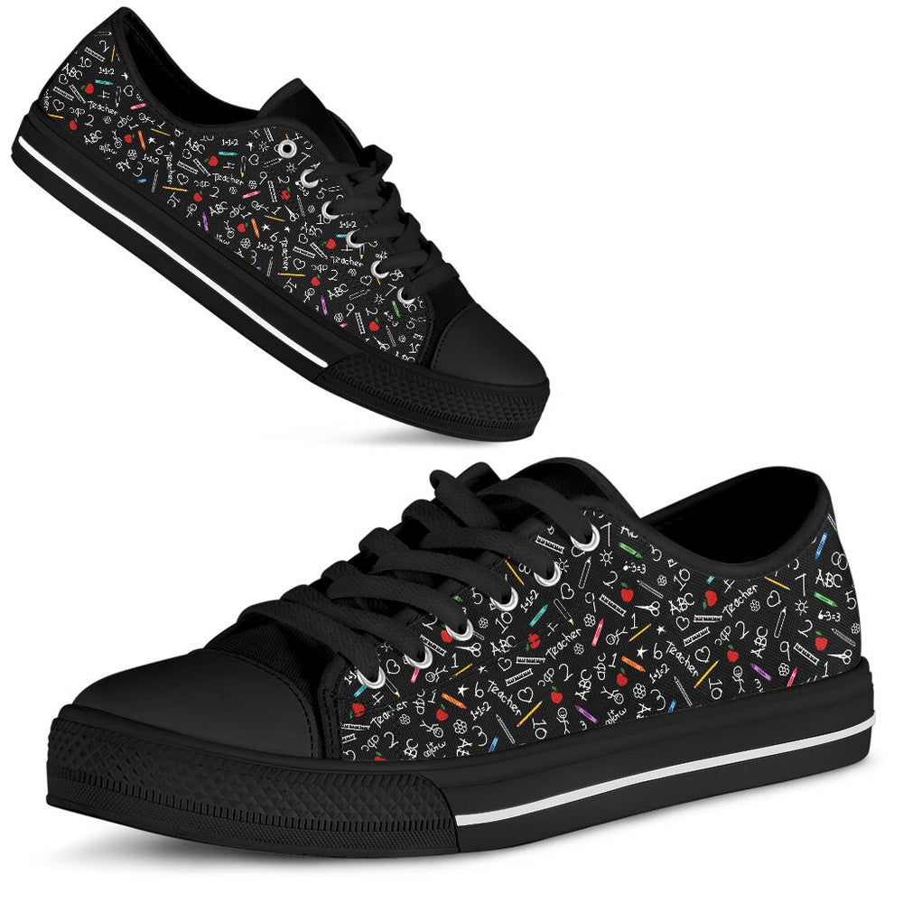Teacher Pattern Low Top Black Shoes, Teacher Shoes, Low Top Sneakers