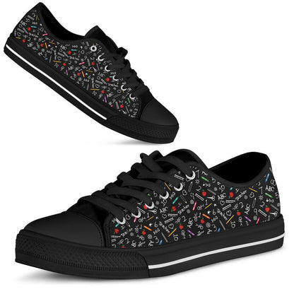 Teacher Pattern Low Top Black Shoes, Teacher Shoes, Low Top Sneakers