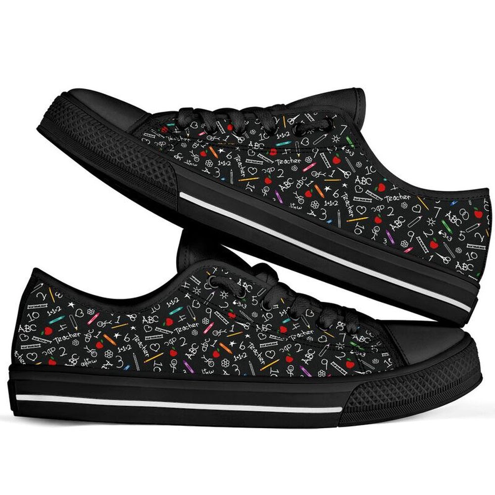 Teacher Pattern Low Top Black Shoes, Teacher Shoes, Low Top Sneakers