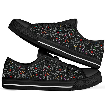 Teacher Pattern Low Top Black Shoes, Teacher Shoes, Low Top Sneakers