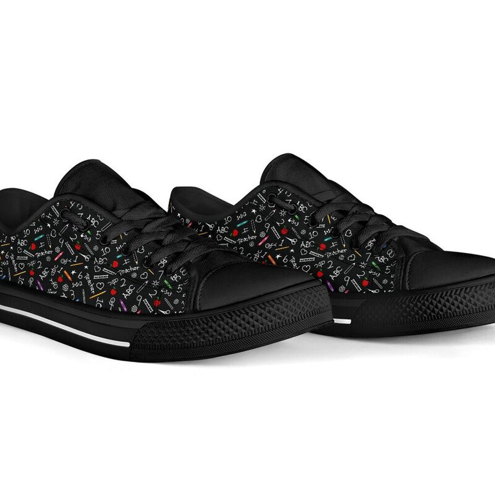 Teacher Pattern Low Top Black Shoes, Teacher Shoes, Low Top Sneakers