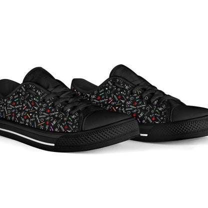 Teacher Pattern Low Top Black Shoes, Teacher Shoes, Low Top Sneakers