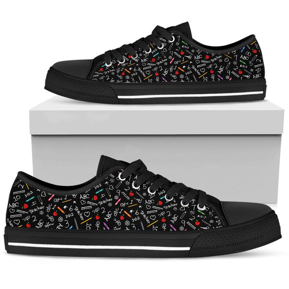 Teacher Pattern Low Top Black Shoes, Teacher Shoes, Low Top Sneakers