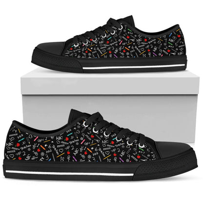 Teacher Pattern Low Top Black Shoes, Teacher Shoes, Low Top Sneakers