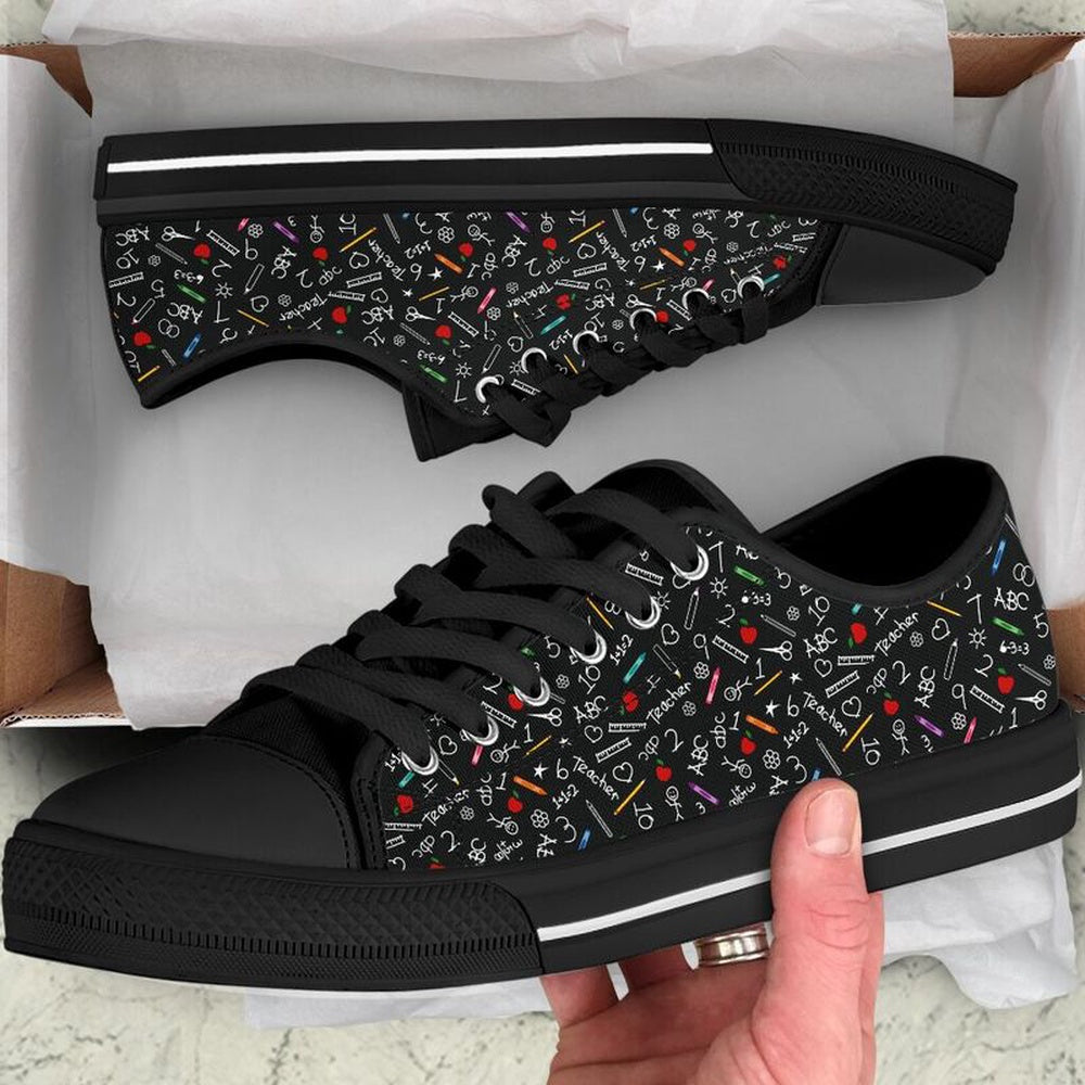 Teacher Pattern Low Top Black Shoes, Teacher Shoes, Low Top Sneakers