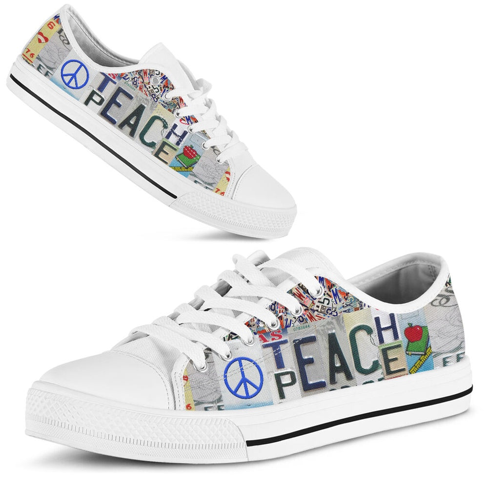 Teacher Peace License Plates Low Top Shoes, Teacher Shoes, Low Top Sneakers