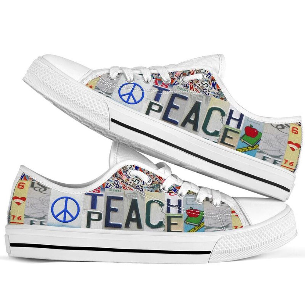 Teacher Peace License Plates Low Top Shoes, Teacher Shoes, Low Top Sneakers
