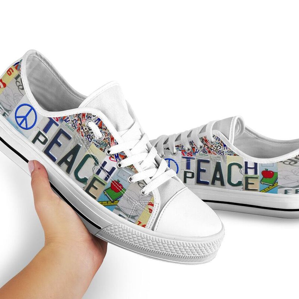 Teacher Peace License Plates Low Top Shoes, Teacher Shoes, Low Top Sneakers