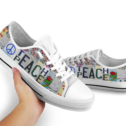 Teacher Peace License Plates Low Top Shoes, Teacher Shoes, Low Top Sneakers