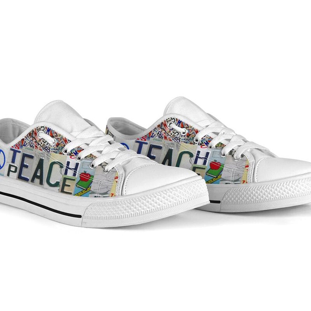 Teacher Peace License Plates Low Top Shoes, Teacher Shoes, Low Top Sneakers