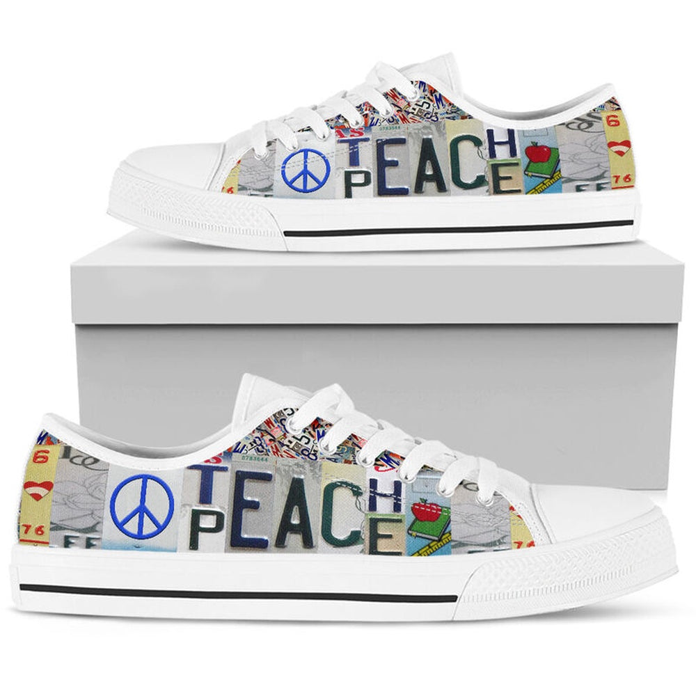 Teacher Peace License Plates Low Top Shoes, Teacher Shoes, Low Top Sneakers