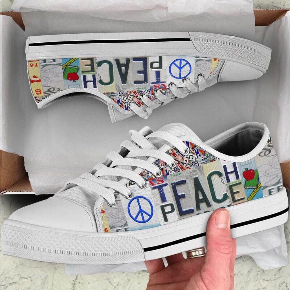 Teacher Peace License Plates Low Top Shoes, Teacher Shoes, Low Top Sneakers