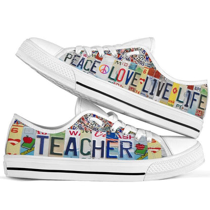 Teacher Peace Live Life License Plates Low Top Shoes, Teacher Shoes, Low Top Sneakers
