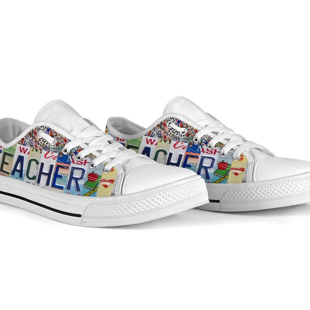 Teacher Peace Live Life License Plates Low Top Shoes, Teacher Shoes, Low Top Sneakers