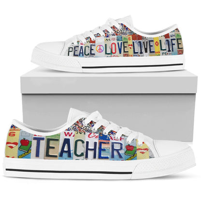 Teacher Peace Live Life License Plates Low Top Shoes, Teacher Shoes, Low Top Sneakers