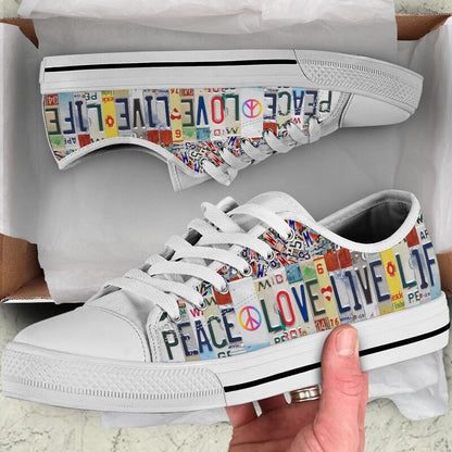 Teacher Peace Live Life License Plates Low Top Shoes, Teacher Shoes, Low Top Sneakers