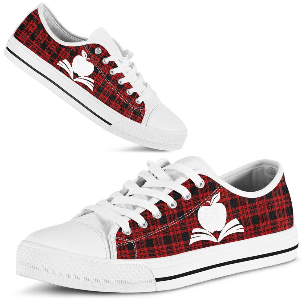 Teacher Plaid Christmas Low Top Shoes, Teacher Shoes, Low Top Sneakers