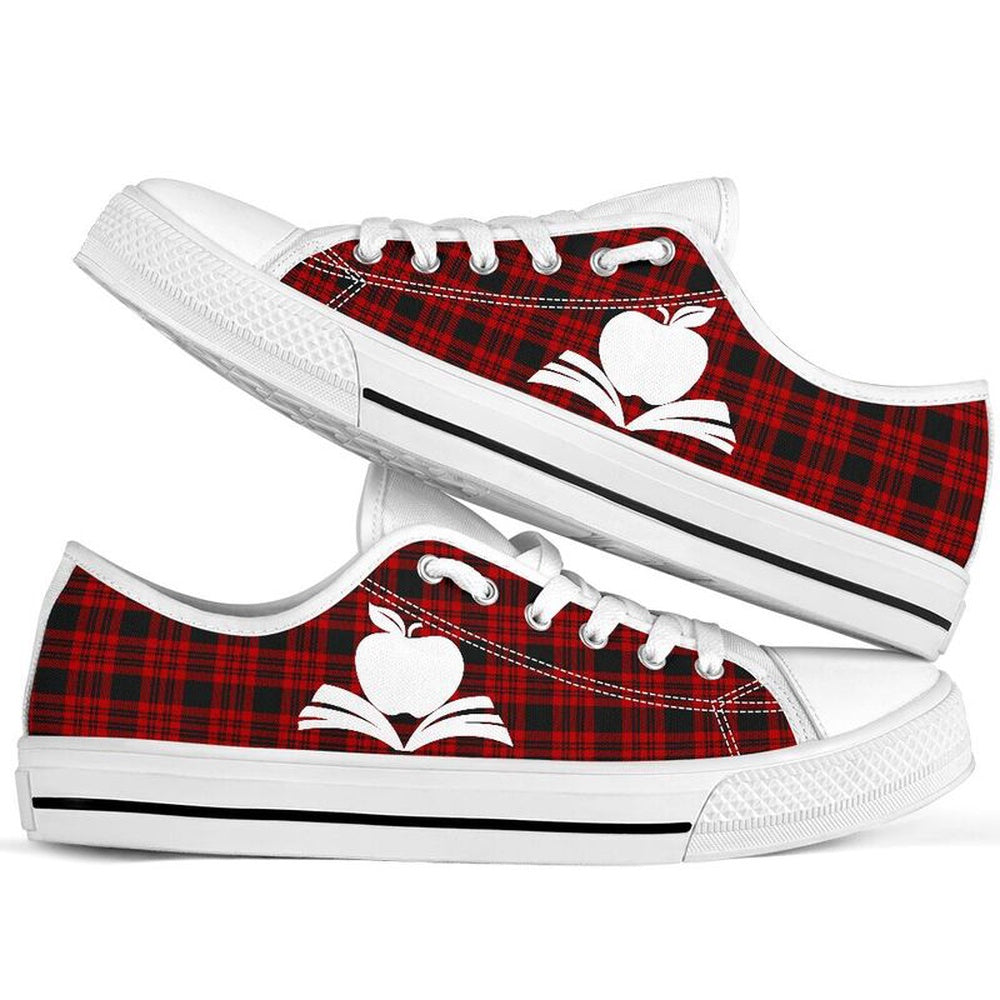 Teacher Plaid Christmas Low Top Shoes, Teacher Shoes, Low Top Sneakers