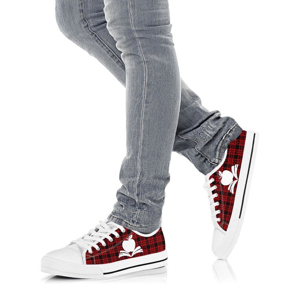 Teacher Plaid Christmas Low Top Shoes, Teacher Shoes, Low Top Sneakers