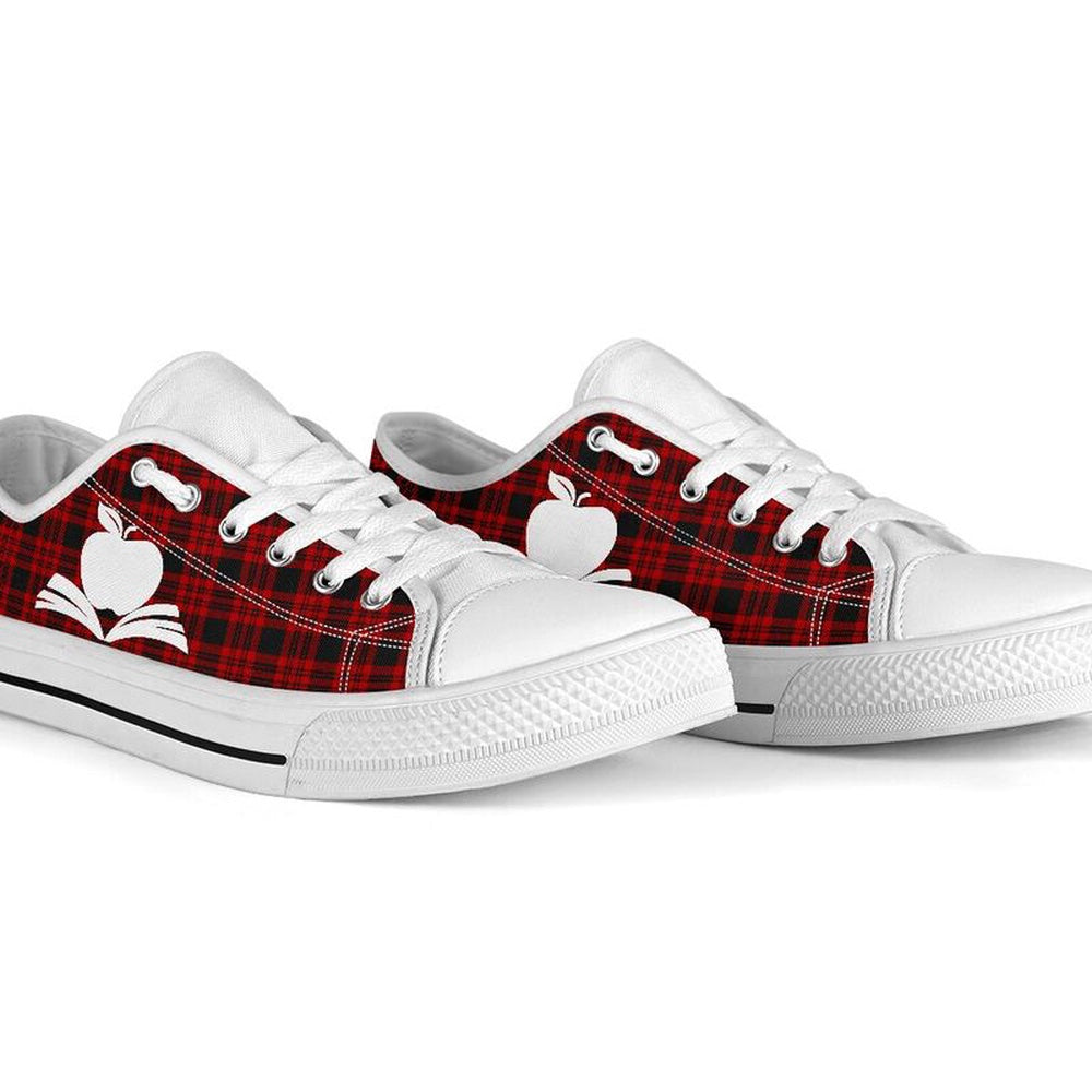 Teacher Plaid Christmas Low Top Shoes, Teacher Shoes, Low Top Sneakers
