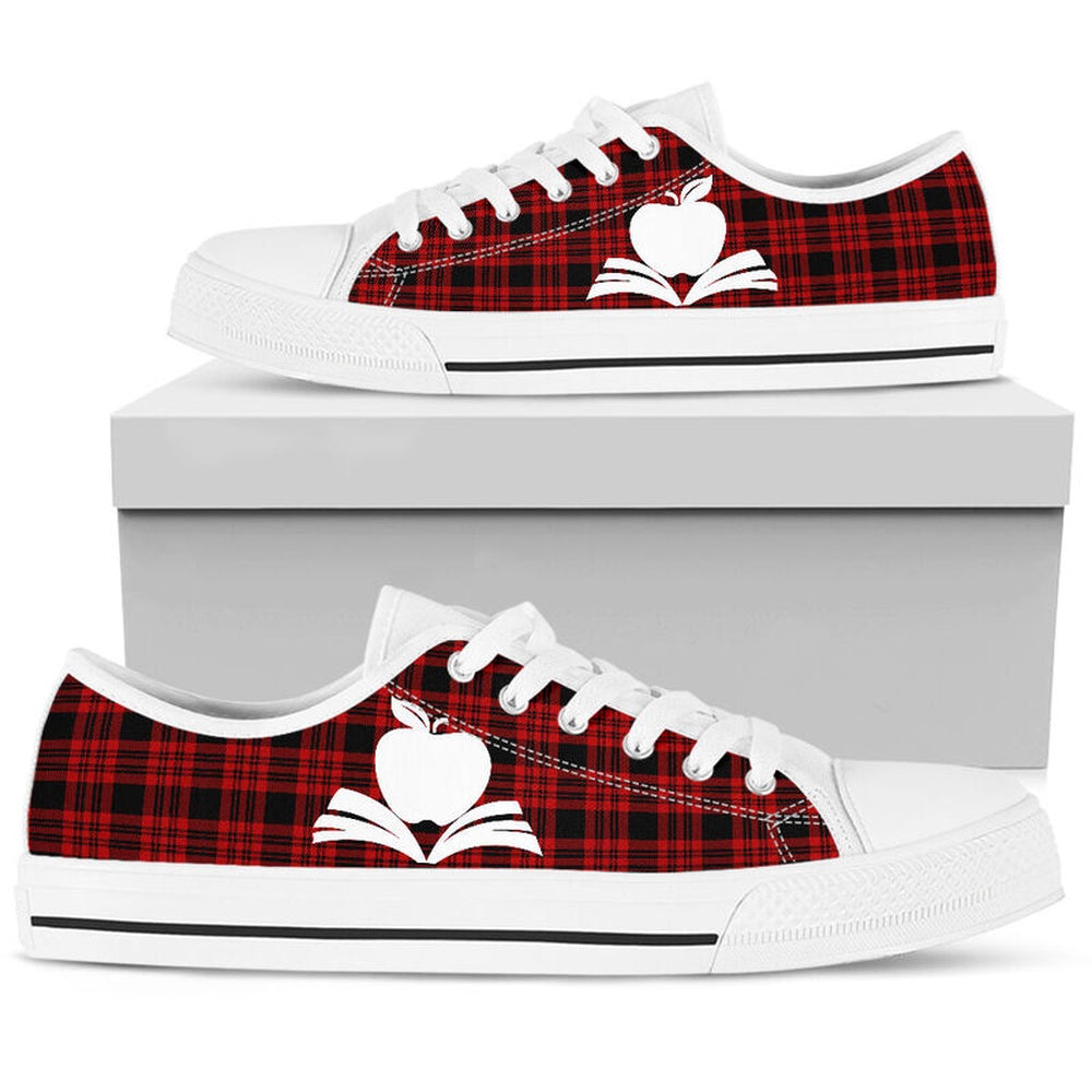 Teacher Plaid Christmas Low Top Shoes, Teacher Shoes, Low Top Sneakers