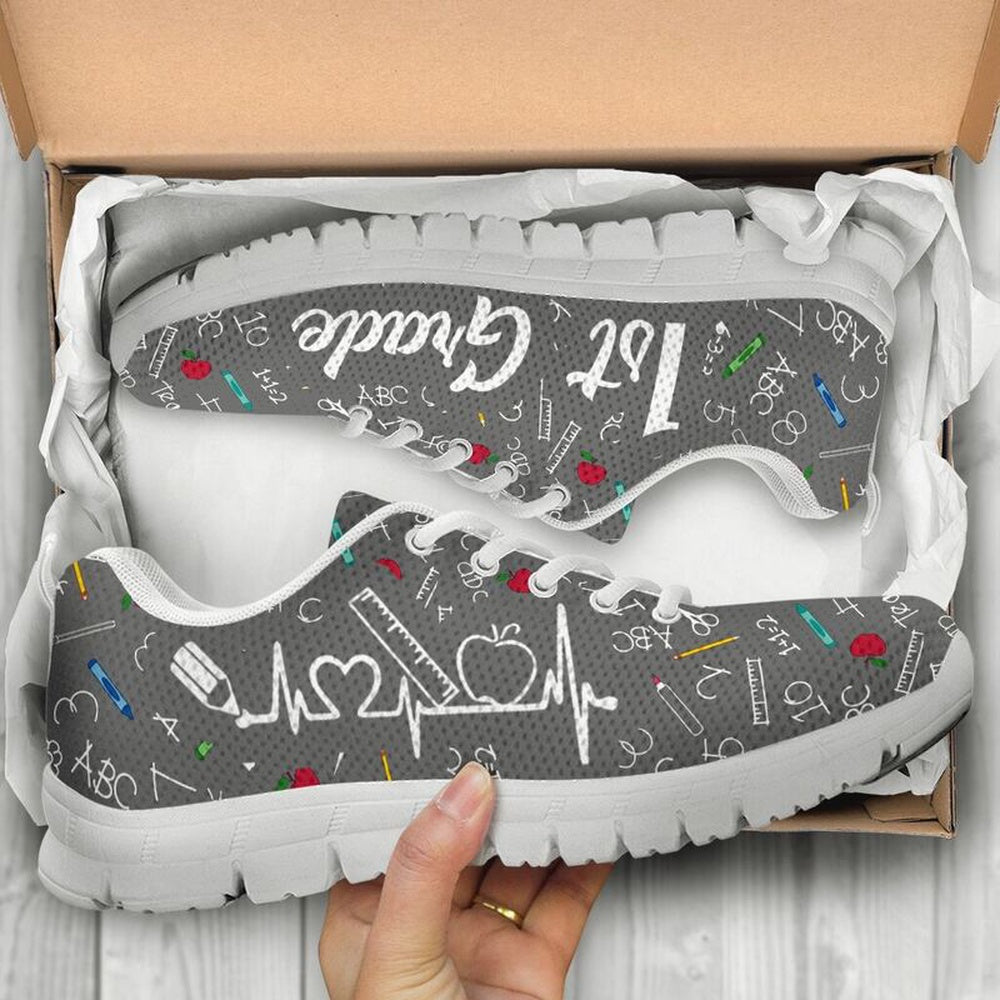 Teacher Sneaker, 1St Grade Pattern Grey Shoes, Fun Teacher Shoes