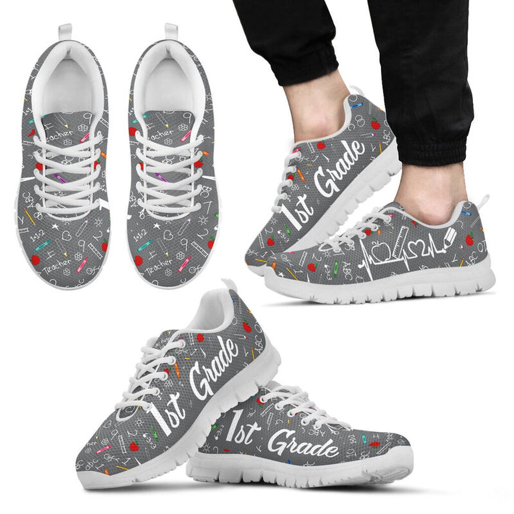 Teacher Sneaker, 1St Grade Pattern Grey Shoes, Fun Teacher Shoes
