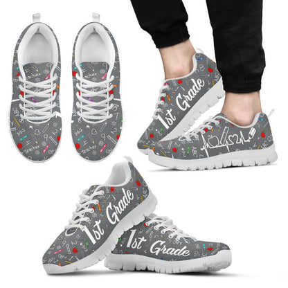 Teacher Sneaker, 1St Grade Pattern Grey Shoes, Fun Teacher Shoes