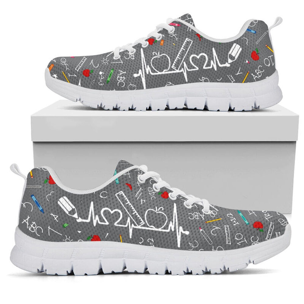 Teacher Sneaker, 1St Grade Pattern Grey Shoes, Fun Teacher Shoes