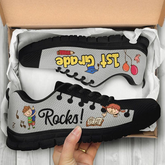 Teacher Sneaker, 1St Grade Rocks Black Gray Shoes, Fun Teacher Shoes
