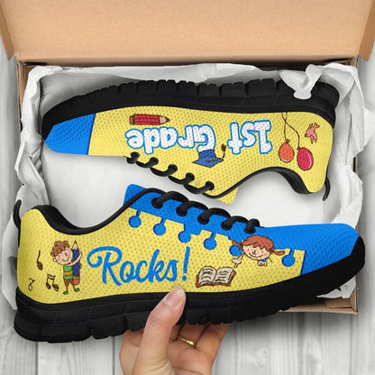 Teacher Sneaker, 1St Grade Rocks Blue And Gold Shoes, Fun Teacher Shoes