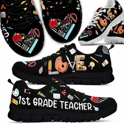 Teacher Sneaker, 1St Grade Teacher Colorful Tools Love Sneakers Shoes, Fun Teacher Shoes