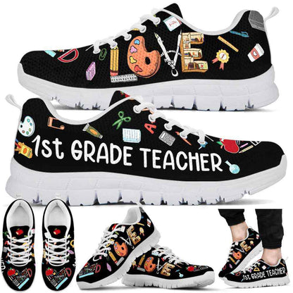 Teacher Sneaker, 1St Grade Teacher Colorful Tools Love Sneakers Shoes, Fun Teacher Shoes