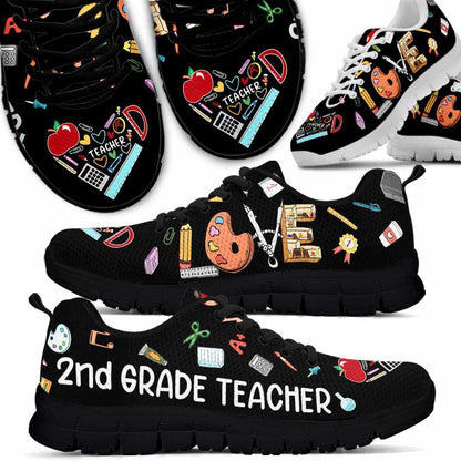 Teacher Sneaker, 2Nd Grade Teacher Colorful Tools Love Sneakers Shoes, Fun Teacher Shoes