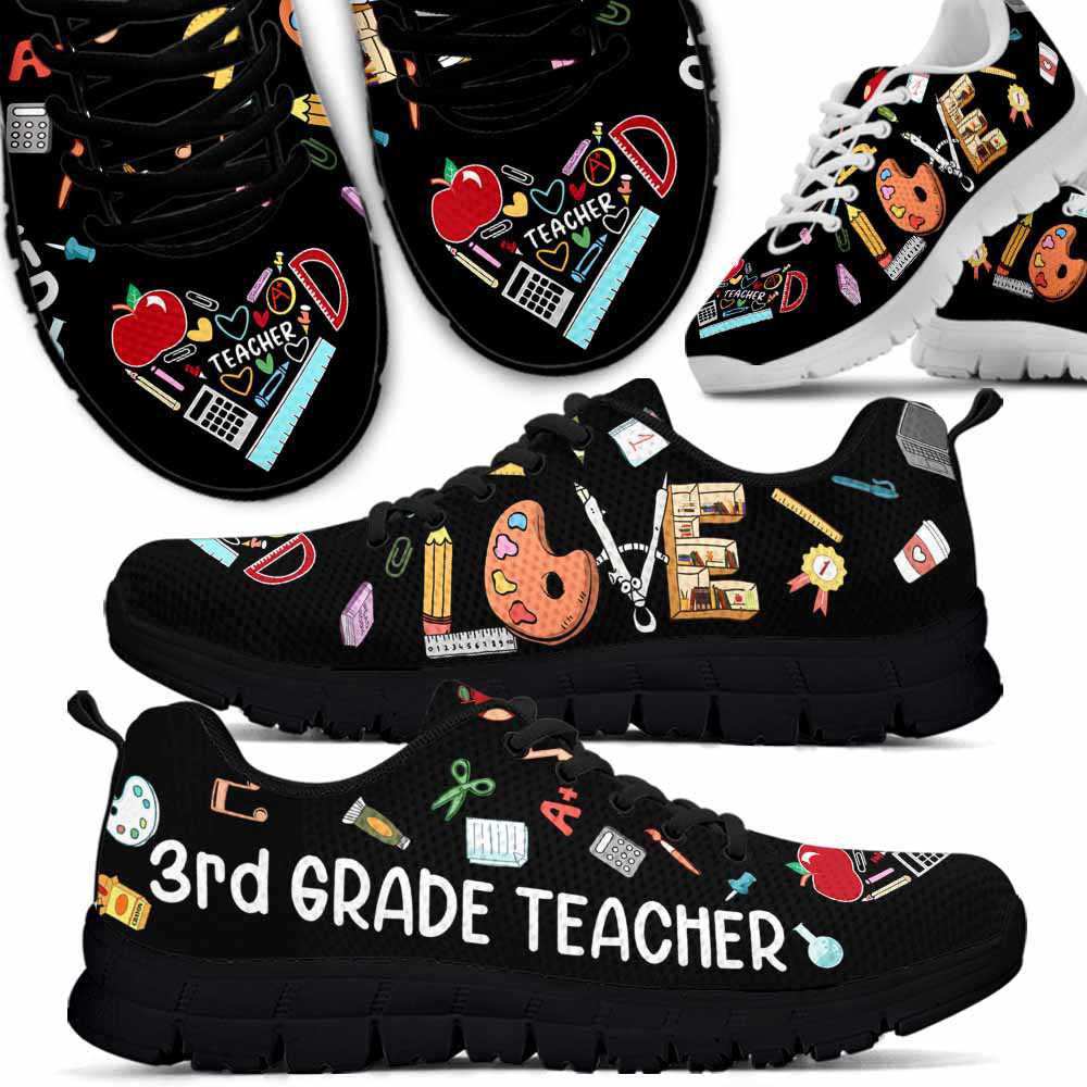 Teacher Sneaker, 3Rd Grade Teacher Colorful Tools Love Sneakers Shoes, Fun Teacher Shoes