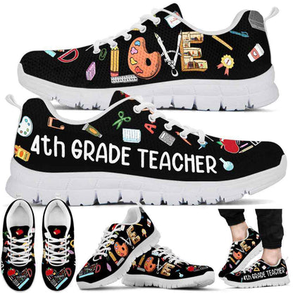 Teacher Sneaker, 4Th Grade Teacher Colorful Tools Love Sneakers Shoes, Fun Teacher Shoes
