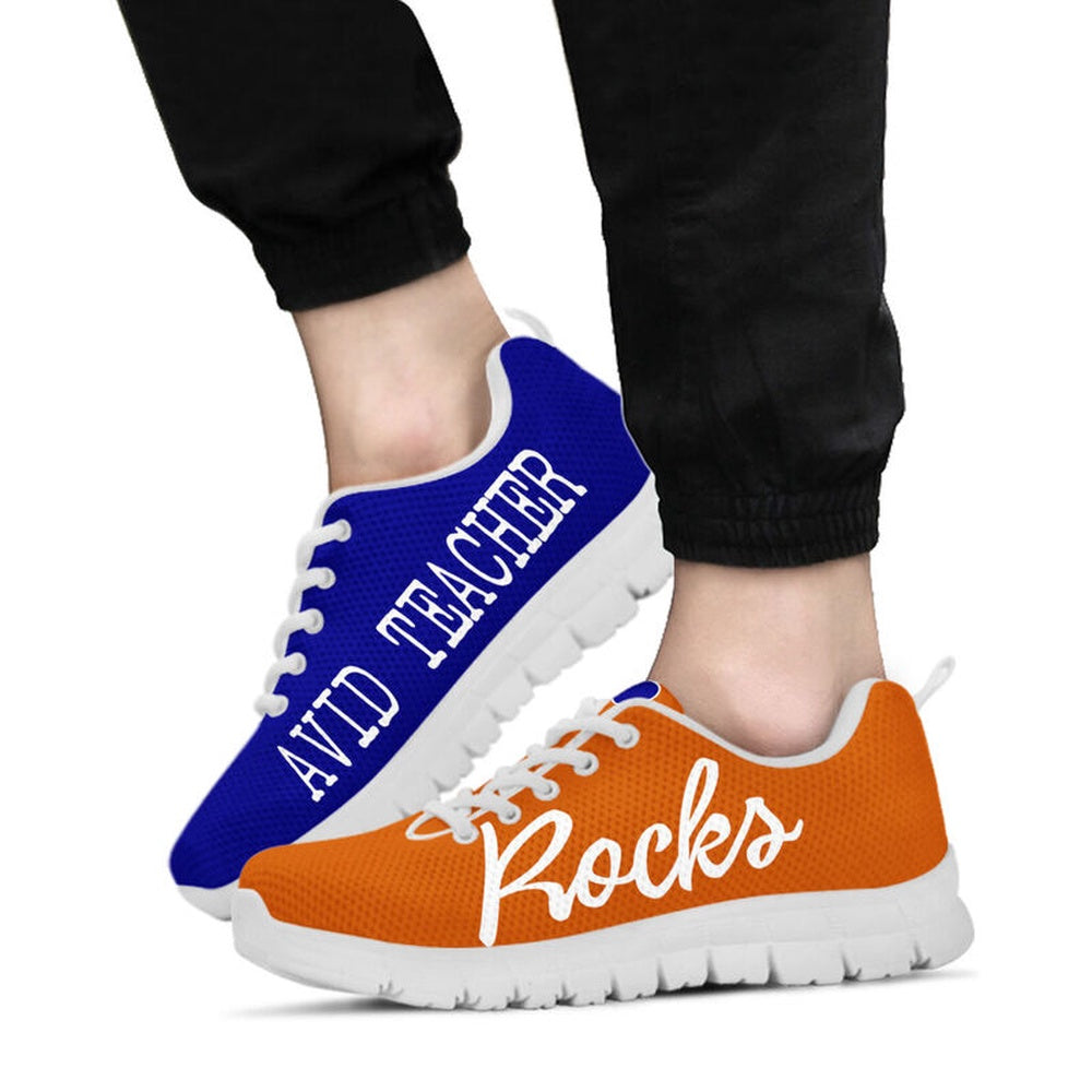 Teacher Sneaker, AVID Teacher Rock Navy, Burnt Orange Sneakers, Fun Teacher Shoes