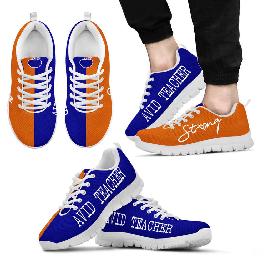 Teacher Sneaker, AVID Teacher Strong Navy, Burnt Orange Sneakers, Fun Teacher Shoes