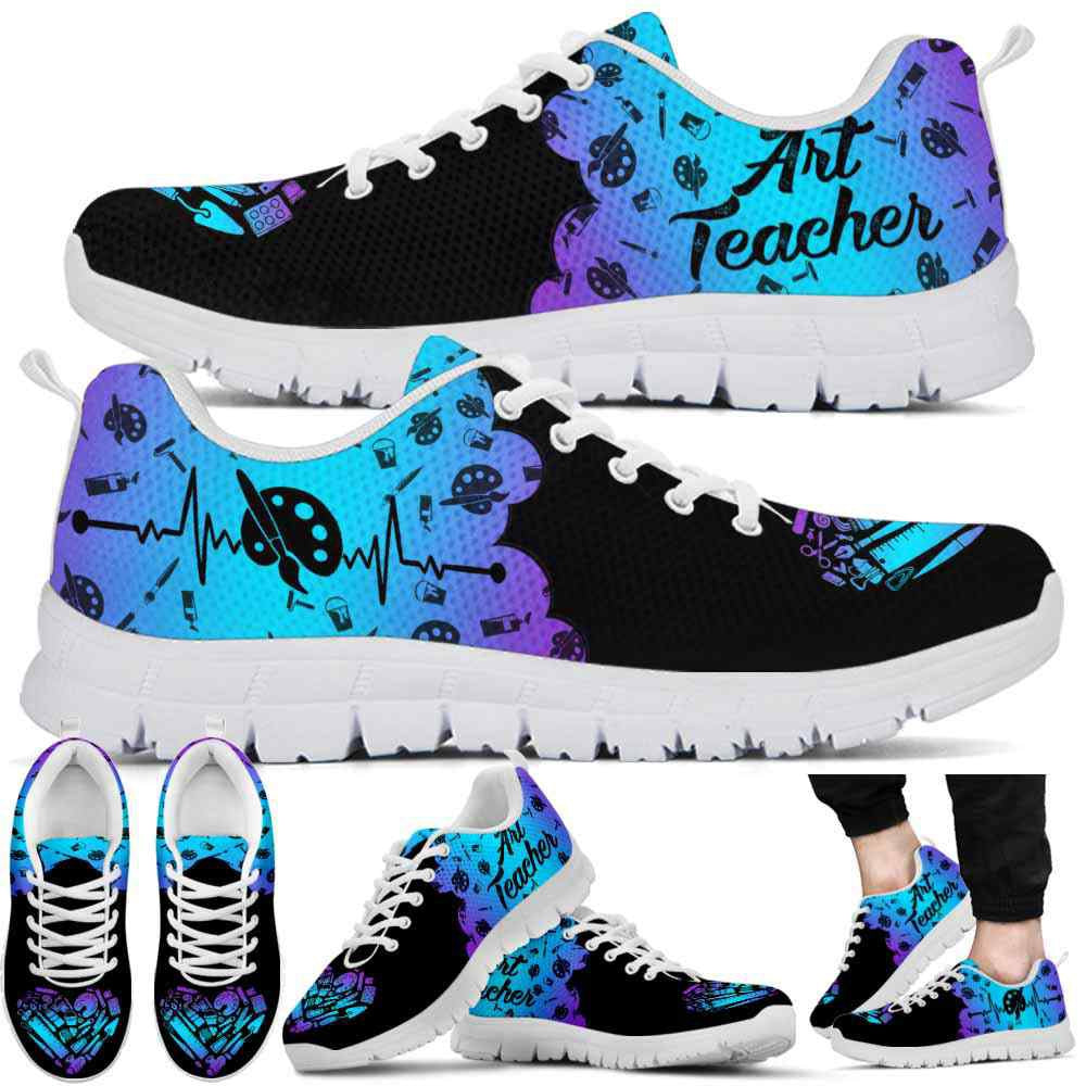 Teacher Sneaker, Art Teacher Cloud Gradient Heartbeat Sneakers Shoes, Fun Teacher Shoes