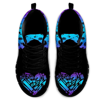 Teacher Sneaker, Art Teacher Cloud Gradient Heartbeat Sneakers Shoes, Fun Teacher Shoes