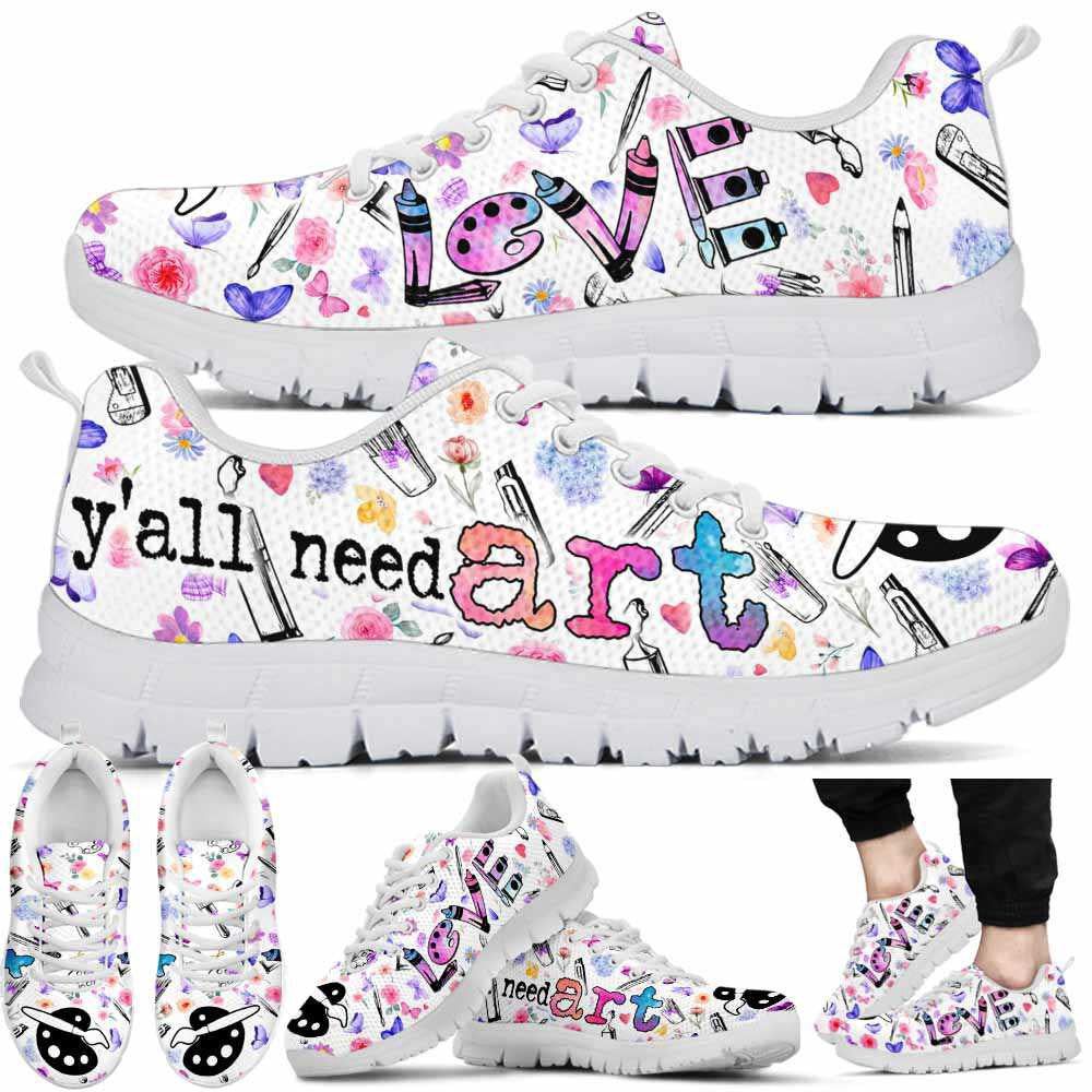 Teacher Sneaker, Art Teacher Colorful Flowers Yall Need Art Sneaker Shoes, Fun Teacher Shoes