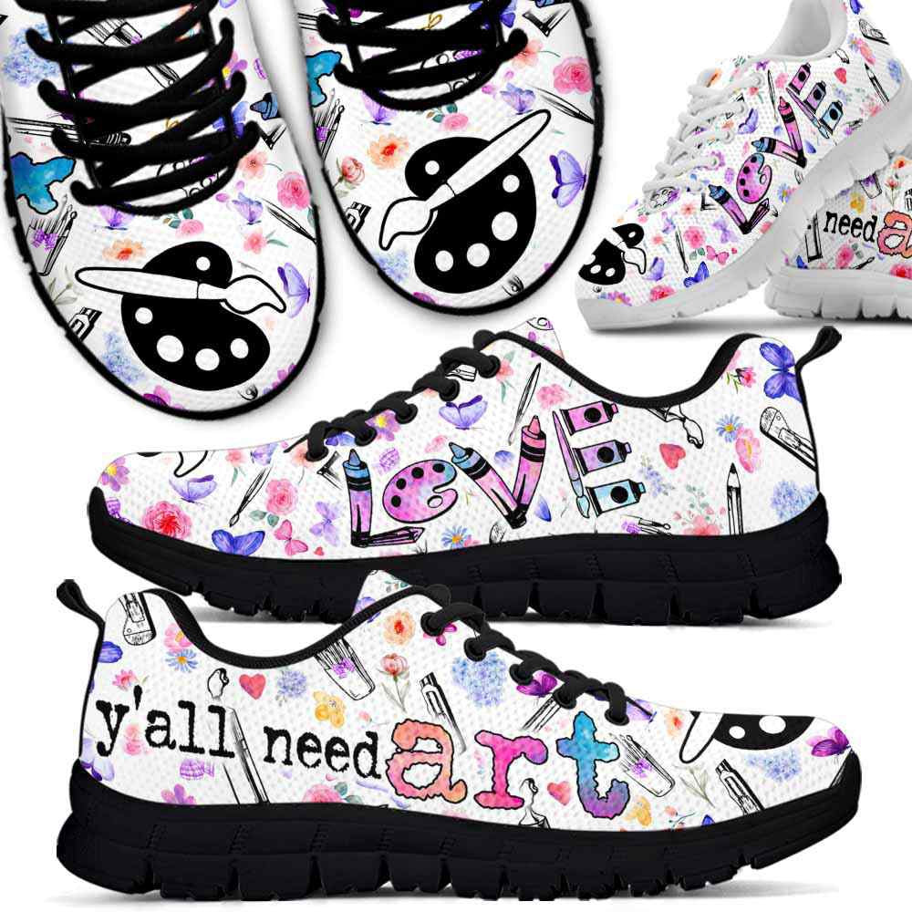 Teacher Sneaker, Art Teacher Colorful Flowers Yall Need Art Sneaker Shoes, Fun Teacher Shoes