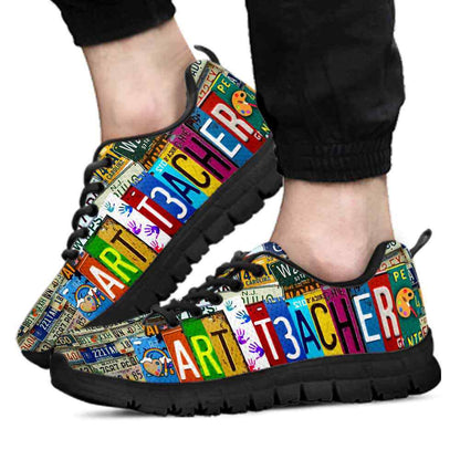 Teacher Sneaker, Art Teacher Colorful License Plate Sneaker Shoes, Fun Teacher Shoes