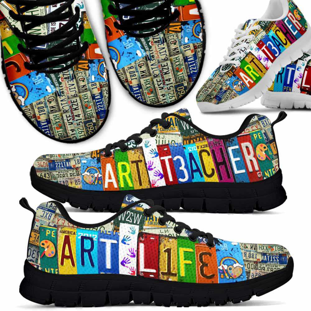 Teacher Sneaker, Art Teacher Colorful License Plate Sneaker Shoes, Fun Teacher Shoes